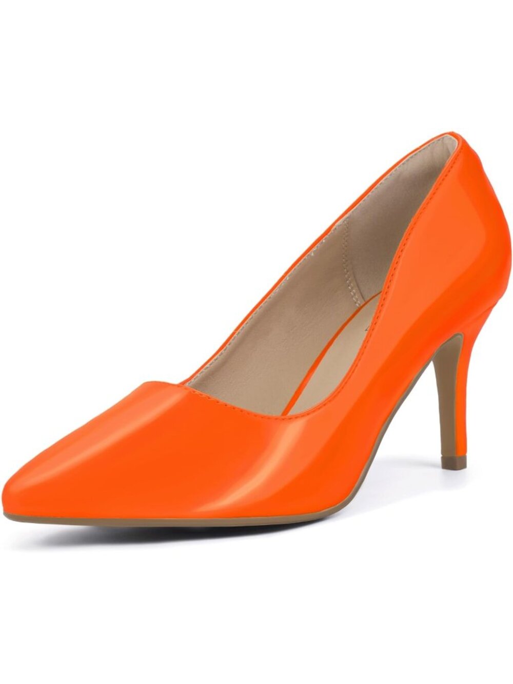 Women's Orange Patent Stiletto Pointed Closed Toe High Heels Pumps Shoes
